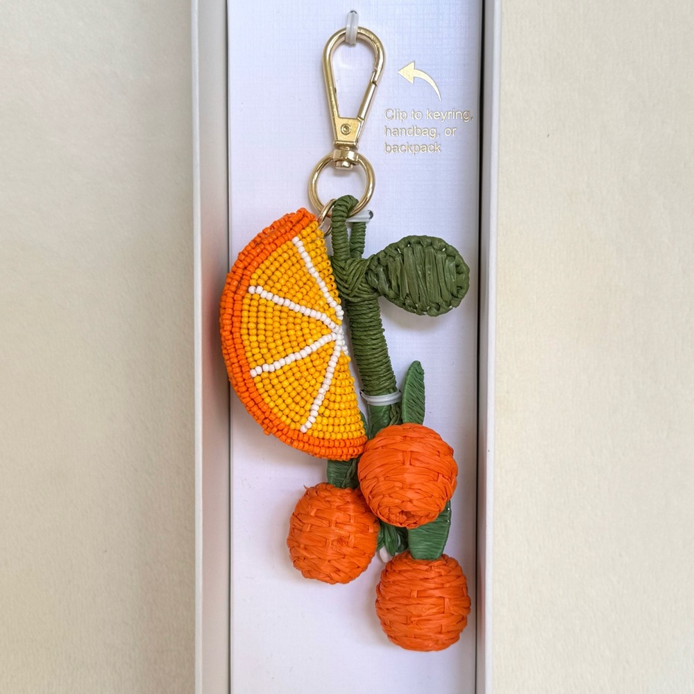 Haute Hippie Raffia & Beaded Orange Fruit Bag Charm - Picture 2 of 2